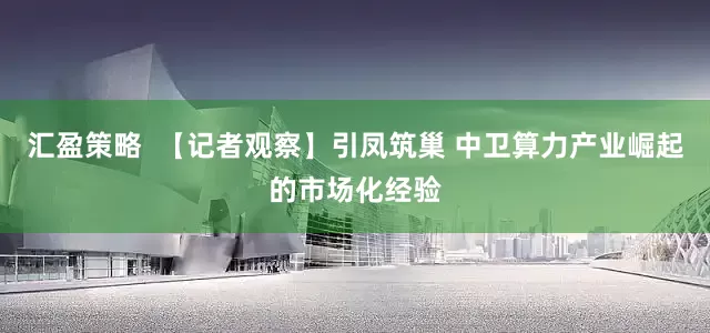汇盈策略  【记者观察】引凤筑巢 中卫算力产业崛起的市场化经验