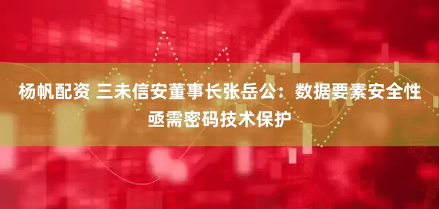 杨帆配资 三未信安董事长张岳公：数据要素安全性亟需密码技术保护